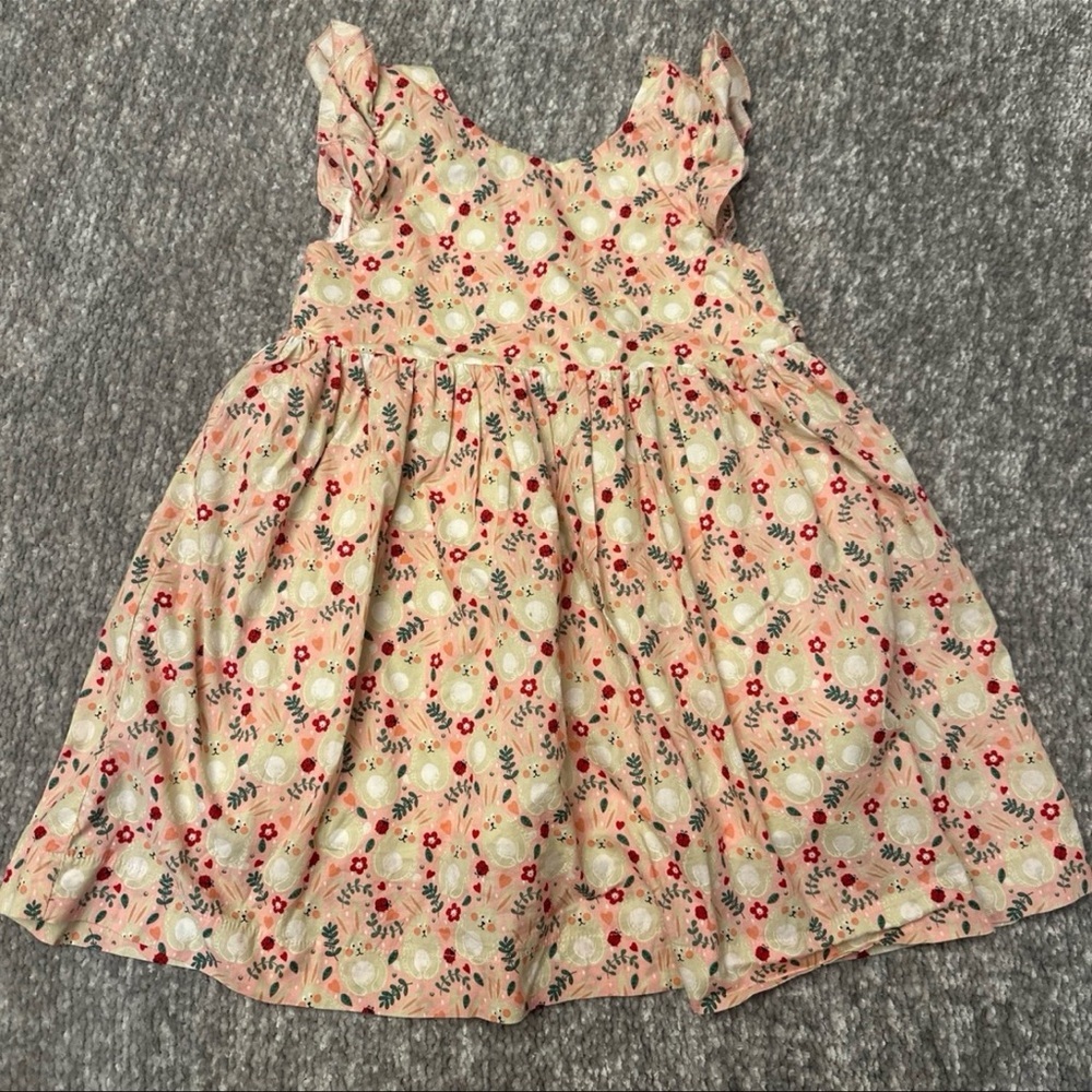 EUC pink flutter sleeve bunny print tie back dress size 3/4